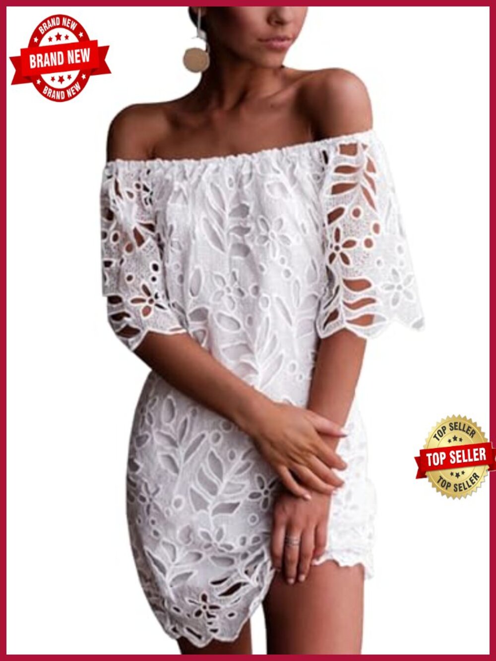 Boho Off the Shoulder Lace Mini Dress Eyelet Floral Summer Party